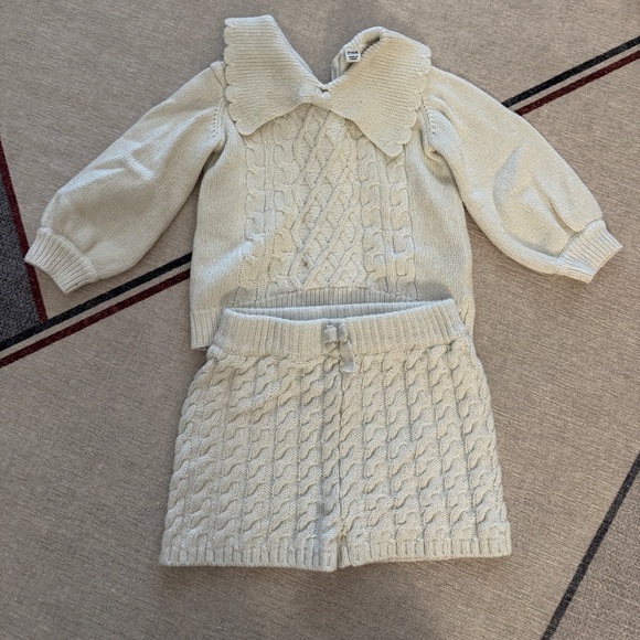 White Janie and Jack glittery sweater and matching shorts set for Christmas